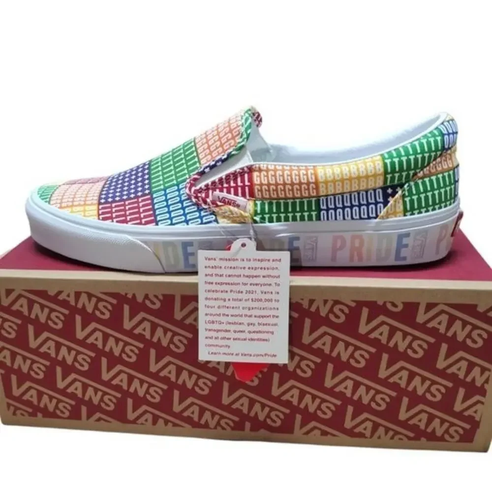 Vans Classic Slip On Pride Mens Multi color White Shoes Size 10
